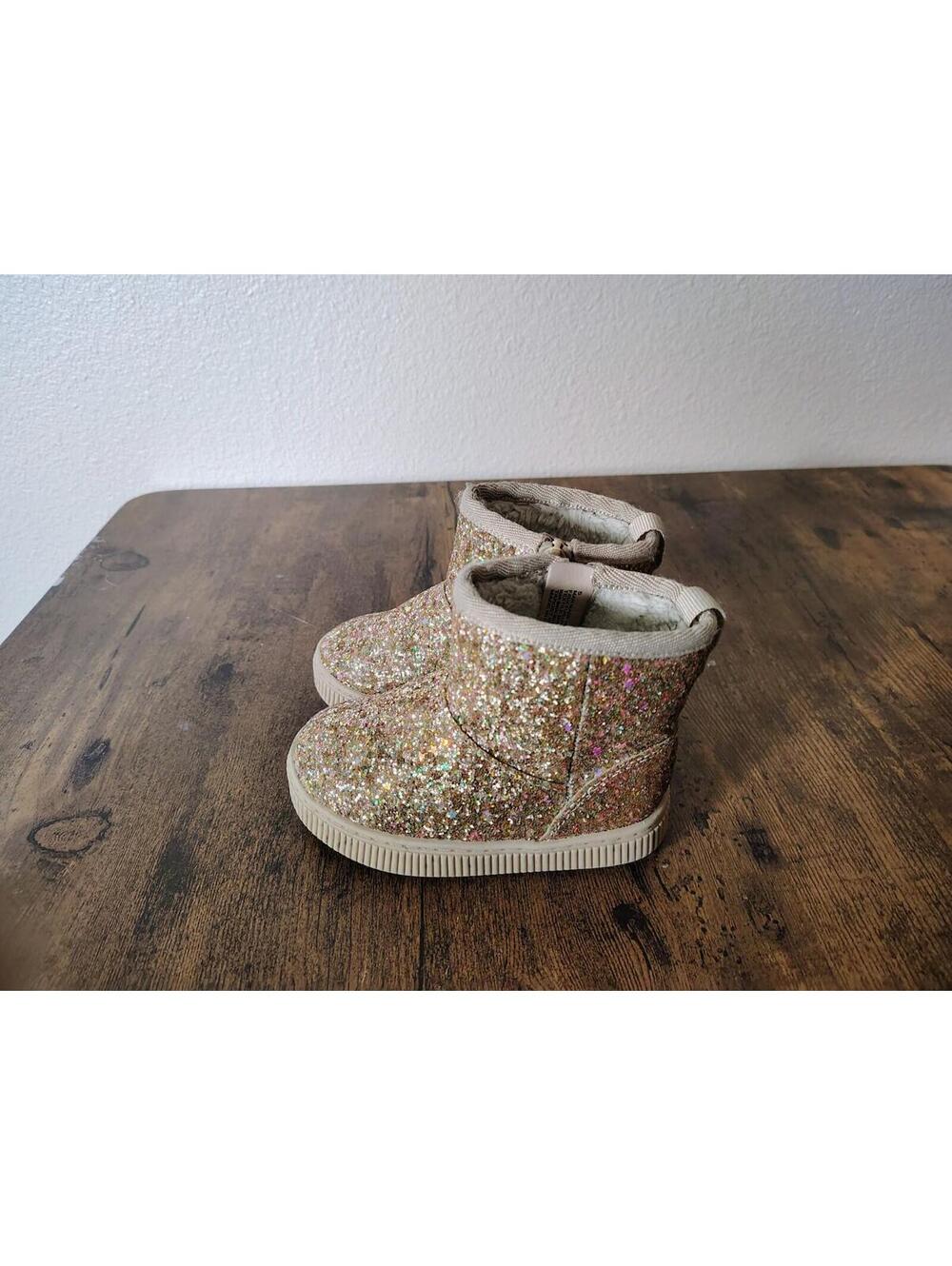 Cat and Jack Toddler Girls Arlo Zipper Shearling Winter Boot Gold Glitter Sz 5c - Picture 4 of 8